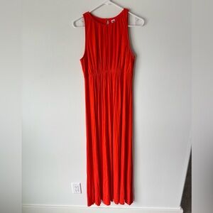 Old Navy Orange Sleeveless Maxi Dress Jersey Knit Stretchy Flowy Beach Tropical